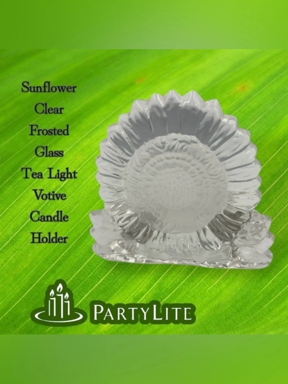 Partylite Clear Frosted Glass Sunflower Candle Tealight Holder